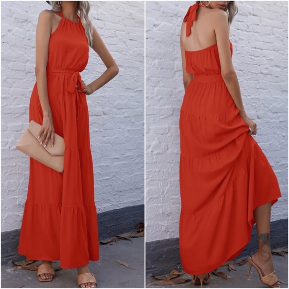 boho Black tiered ruffle belted halter maxi dress - Picture 6 of 8